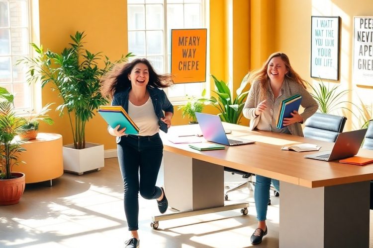 Bild 14 lachende junge Frauen bei der Arbeit